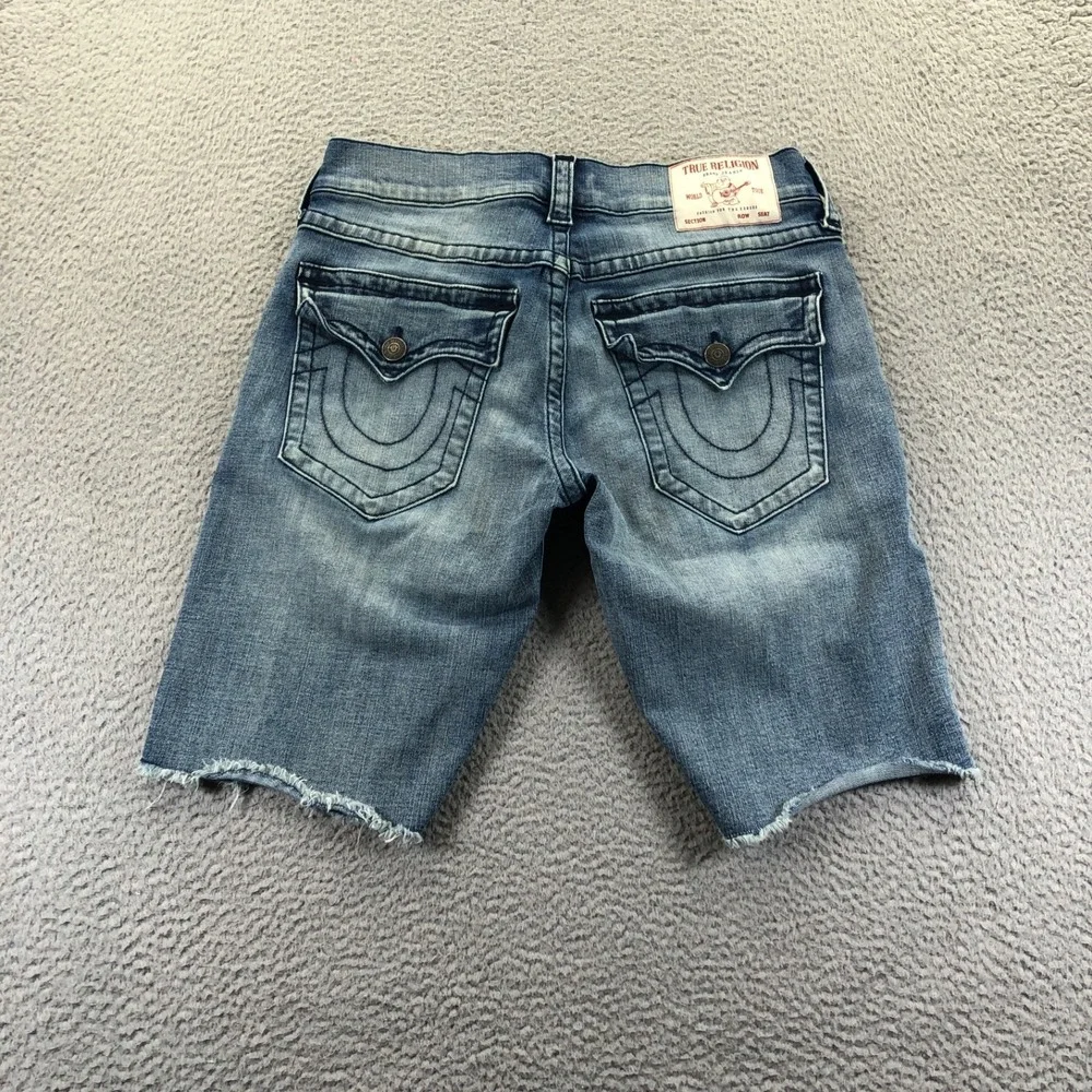 True Religion Shorts Mens 32 Blue Ricky Relaxed Graphic Logo Rah Hem Flap Pocket